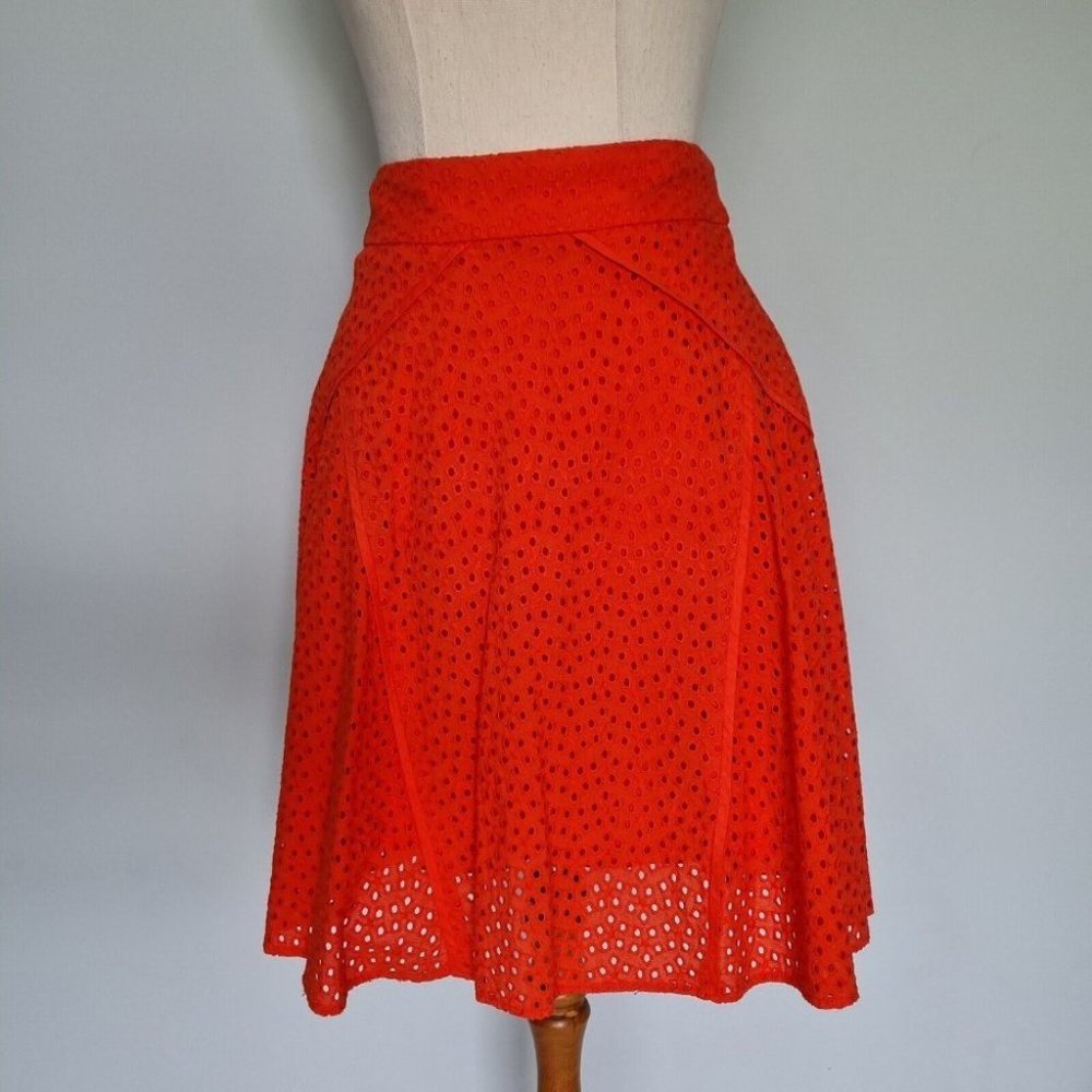 Review Bright Orange Cotton Eyelet A-Line Skirt Size 8 - Picture 2 of 6